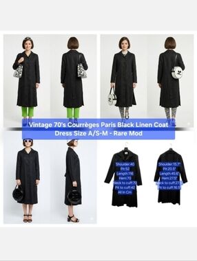 Vintage 70's Courrèges Paris Black Linen Coat Dress Size A/S-M - Rare Mod